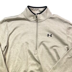 Men’s Under Armour Beige Heathered Fleece Quarter Zip Top XXL Loose Fit‎ J4
